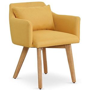Menzzo Gybson Scandinavische stoel/stoel met kussen, zachte en comfortabele zitting, stof, geel, afmetingen: 58 x 58 x 70 cm (l x d x h)