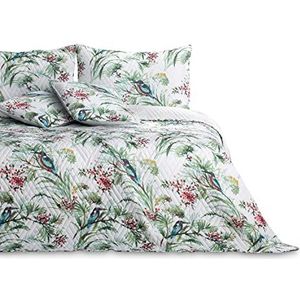 AmeliaHome Sprei, bedsprei, 200 x 220 cm, tweezijdig, onderhoudsvriendelijk, stiksel, plantenpatroon, vogelpatroon, meerkleurig, Kingfisher