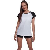 Urban Classics Dames T-shirt basic shirt met contrasterende mouwen voor vrouwen, Ladies Contrast Raglan Tee verkrijgbaar in meer dan 10 kleuren, maten XS - 5XL, wit/zwart, S