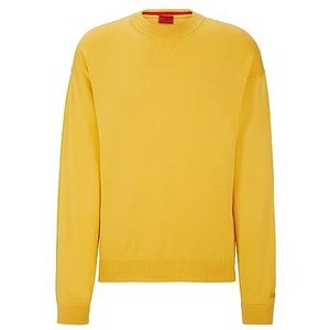 HUGO Heren Swart trui van biologisch katoen met geborduurd logo, Medium Yellow720, XL