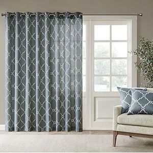 Madison Park Saratoga bladzaagprint ooggordijn voor venster woonkamer slaapkamer vensterplaat 100x84 blauw