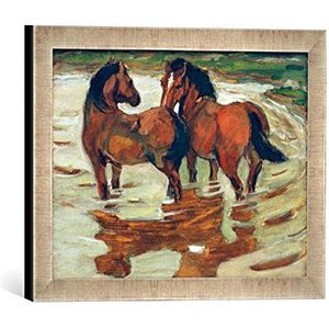 Ingelijste foto van Franz Marc ""Twee paarden in de spons"", kunstdruk in hoogwaardige handgemaakte fotolijst, 40x30 cm, zilver raya