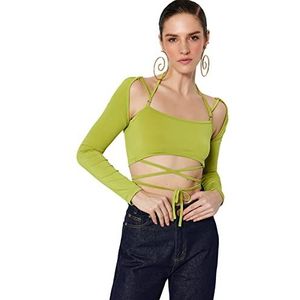 TRENDYOL Dames Woman Fitted Bodycon Scoop Neck Knit Blouse Shirt, groen, 34