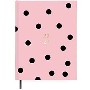 Kalender 2022 2023 - Black Dots - Tag Pagina - Grootte A5-14,5 x 21,2 cm - Taal: Spaans-Engels - incl. registratieband - Papertrac