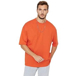 Trendyol Heren Heren Oversized Basic Crew Neck Gebreid T-shirt, Oranje, M