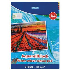 Stylex 28690, aquarelblok DIN A4, 24 vellen 185 g/m², met lijm, ideaal voor amateur- en professionele kunstenaars