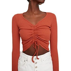 Trendyol Dames ECU 2 Pack Shirred Crop Gebreide Blouse, Cinnamon-Ecru, XS
