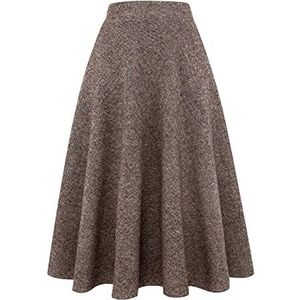 IDEALSANXUN geruite wollen damesrokken, elastische taille, A-lijn, plooirokken, tartan, lange rokken, M
