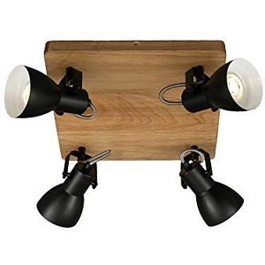 Briloner Leuchten - Spotlamp, plafondspot retro, plafondlamp vintage, draai- en zwenkbaar, 4 x GU10, max. 35 Watt, hout-metaal, zwart-wit, 280 x 280 x 135 mm (LxBxH)