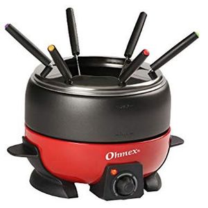 Ohmex OHM-FND-1000G fondue-koois, 800 W, thermostaat, verstelbaar, 6 fondue-vorken voor pannen, antiaanbaklaag, 2 l, zwart/rood