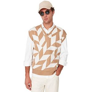 TRENDYOL Heren ronde hals geometrisch patroon regular gebreid vest sweater, camel, L, camel, L