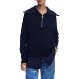 Gecombineerde Kabeltrui - Effen - Met Rits - Relaxed Pasvorm - Lange Mouwen