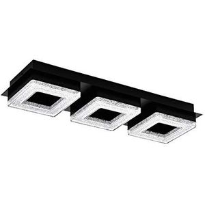 EGLO Fradelo 1 Led-plafondlamp, 3 lichtpunten, modern, plafondlamp van staal en kunststof met kristaleffect in zwart, helder, woonkamerlamp, warmwit