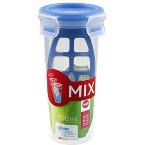 Emsa 508555 Clip & Close Mixbeker | met deksel | Mixinzet | 0,5 liter | rond | transparant/blauw
