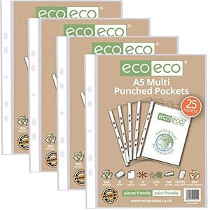 eco-eco A5 100% gerecycleerde multi geperforeerde zakken glas helder, transparant poly portemonnee blad beschermer, 45 micron (100 zakken), eco012x4