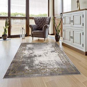carpet city Tapijt woonkamer - ornamenten, rand 160x230 cm grijs goud - moderne tapijten laagpolig
