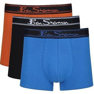 Ben Sherman Boxershorts voor heren in blauw/zwart/oranje | Soft Touch katoenen boxershorts met elastische tailleband | comfortabel en ademend ondergoed - multipack van 3, Blauw/Zwart/Oranje, S