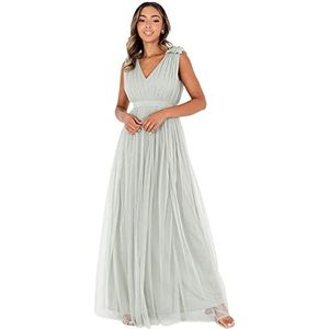 Maya Deluxe Maxi-jurk voor dames, met ruches, V-hals, mouwloos, hoge Empire-taille, lang, voor gala, gast, bruiloft, bruidsmeisje, Groene Lelie, 36