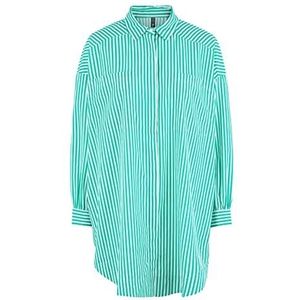 PIECES Dames PCFILLU LS Oversized Shirt D2D Blouse, Helder Wit/Stripes: Simply Green, M