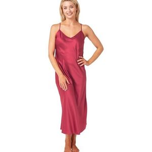 Indigo Sky Samsara Lange Satijnen Chemise Nachthemd, Bordeaux, 38-40