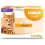 IAMS Delights Kitten natvoer - multipack kattenvoer met kip in saus, hoogwaardig voer voor juniorkatjes van 1-12 maanden, 12 x 85 g