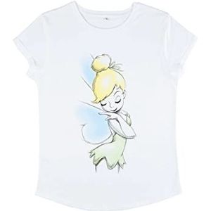 Disney Women's Peter Pan-Tink Sketch Organic Rold Sleeve T-Shirt, Wit, S, wit, S