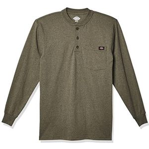 Dickies Zwaargewicht Henley met lange mouwen voor heren, Militaire groene enkele kleurstof Heather, 1X Tall