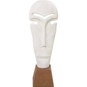 DRW Gezichtsfiguur van wit aluminium met bruine sokkel, 13 x 10 x 39 cm