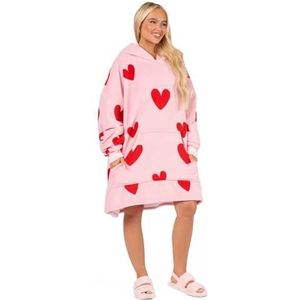 Dreamscene Roze harten hoodiedeken, pluizige sherpa fleece draagbare deken oversized deken hoodie vrouwen comfortabele zachte warme knuffelige hoodie voor meisjes