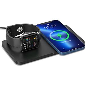 ANSTA Draadloze 2-in-1 Oplader, Inductie Laadstation Compatibel Met Galaxy S22/S21/S20/Note 20/10, iPhone 14/14 Plus/13/12 Pro/12/11