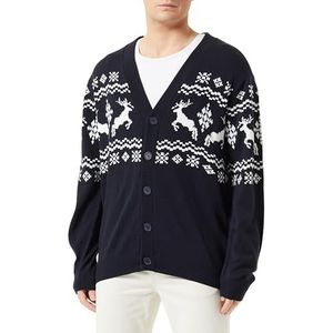 Dagi Heren lange mouwen kerstpatroon gebreide cardigan sweatshirt, Donkerblauw, L