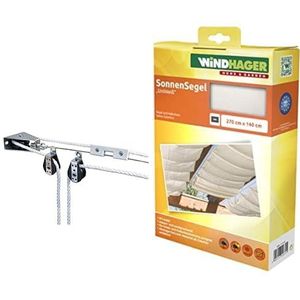 Windhager Montageset kabelsysteem, complete montageset, 10884 & Windhager Luifel voor kabelspantechniek, serre en terrassen schaduw, kabelspanluifel, 420 x 140 cm, effen wit, 10872