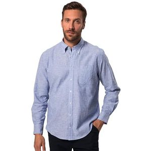 JP 1880 Menswear 782629 Heren grote maten grote maten L-8XL linnen mixhemd, lange mouwen, button-down-kraag, modern fit, blauw, XXL