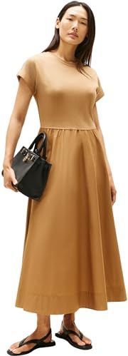 Tommy Hilfiger - Modern Cody Midi Mix - Jurk - Uitlopende - Donkerblauw