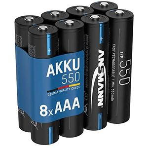 ANSMANN Accu AAA 550 mAh NiMH 1,2 V - oplaadbare potloodbatterijen AAA met geringe zelfontlading, ideaal voor lichtketting, hoofdlamp, wekker, solarlamp, thermometer, fietsverlichting (8 stuks)