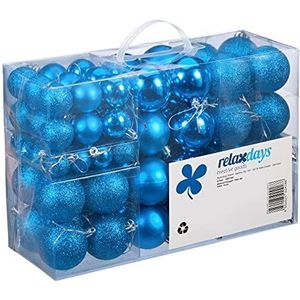 Relaxdays kerstballen 100 stuks, kerstdecoratie, mat, glanzend, glitters, kerstboom ballen ∅ 3, 4 & 6 cm, petrol blauw