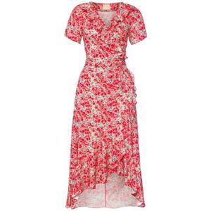 Swing Fashion Viscose-omslagjurk met rode bloemen Como | Maat 36, rood, 36
