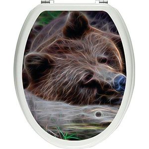 Pixxprint knuffelige beer slapt op boomstam als toiletdeksel stickers, WC, wc-deksel - afmetingen: 32x40 cm, glanzend materiaal toiletdekselstickers, vinyl, kleurrijk, 40 x 32 x 0,02 cm