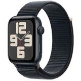 Apple Watch SE (2e generatie, 2023) (GPS 44 mm) Smartwatch - Kast van middernacht aluminium - Middernacht geweven sportbandje. Conditie en slaap bijhouden, ongelukdetectie, CO₂-neutraal