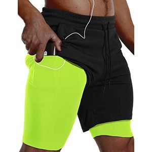 JWJ Mens 2 in 1 Running Shorts Quick Dry Gym Athletic Workout Clothes with Side Pockets,Green Medium