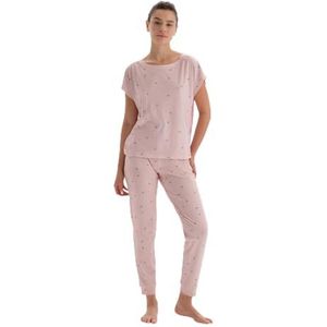 Dagi Dames microprint bedrukt gebreid T-shirt & broek pyjamaset, Lichtroze, L