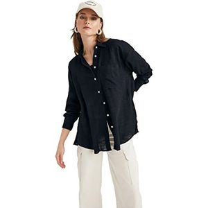 DeFacto Dameshemd van katoenweefsel met lange mouwen, zwart, M