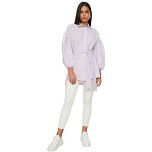 Trendyol Vrouwen bescheiden getailleerde basic overhemdkraag geweven bescheiden shirts, Lila, 68