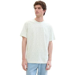 TOM TAILOR Heren T-shirt, 35379 - Green Wavy Leaf Design, L