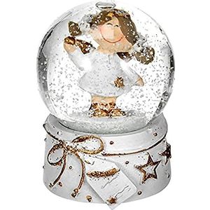 Dekohelden24 Mini-sneeuwbol met engel, wit/gouden sokkel, afmetingen L/B/H: 4,5 x 4,5 x 6,5 cm bal Ø 4,5 cm., 501423
