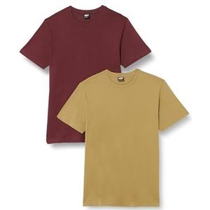 Urban Classics Classics Herren T-shirt Basic Tee 2-pack (merk ontbreekt in het begin) khaki+roodwijn XXL