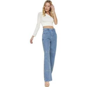 Trendyol Dames Normale taille wijde pijpen 90's wijde pijpen jeans, Blauw, 62