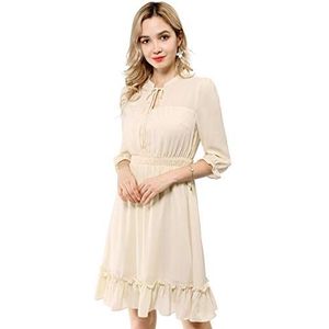 Allegra K Women's Casual Dresses 3/4 Sleeve Summer Boho Chiffon Wedding Guest Dress Medium Beige