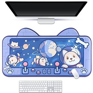 BelugaDesign Ruimte Hond Bureaumat | Blauw Leuke Pastel Grote Astronaut Muismat | Anime Dier Shiba Inu Cartoon Kawaii Toetsenbord Gaming Mousepad | Bureau Blotter Protector