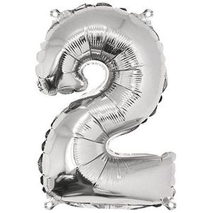Rayher 87034606 getal 2 feestjes/folieballon, zilver, 40 cm hoog, om te vullen met lucht, voor verjaardag, zilver, jubileum